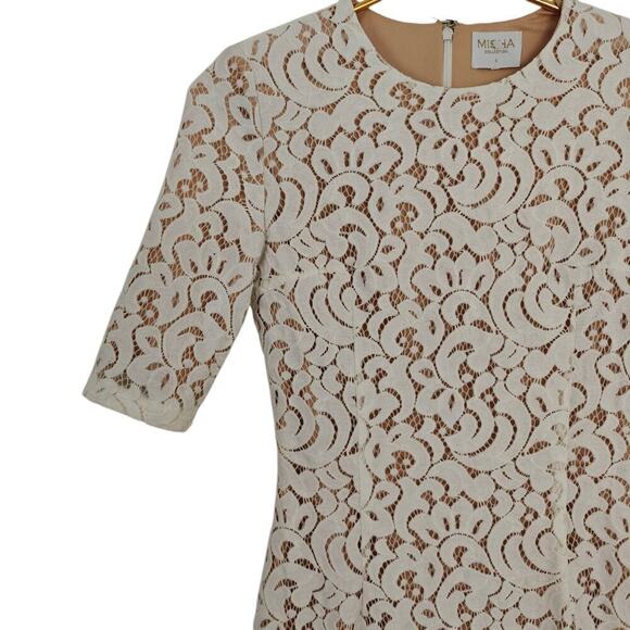 Misha Collection Rosie Lace Overlay Sheath Dress Size Small Ivory & Nude Stretch - Picture 3 of 14